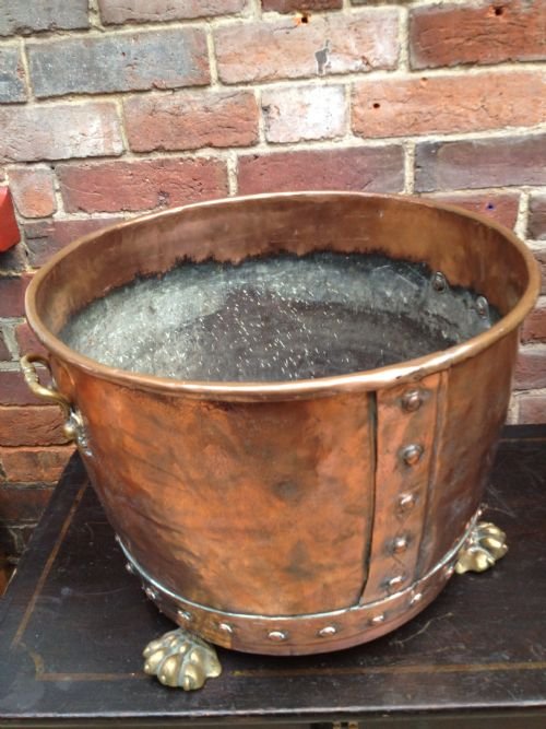 Massive Victorian Copper And Brass Log Bin View V