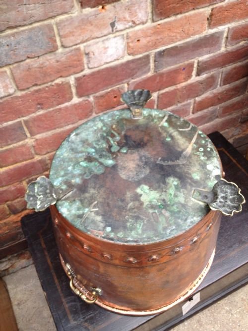 Massive Victorian Copper And Brass Log Bin View IV