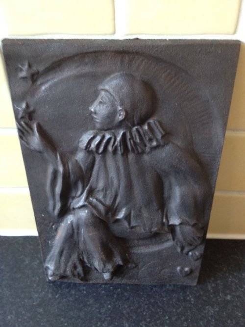Unusual Heavy Cast Iron Plaque Clown View IV