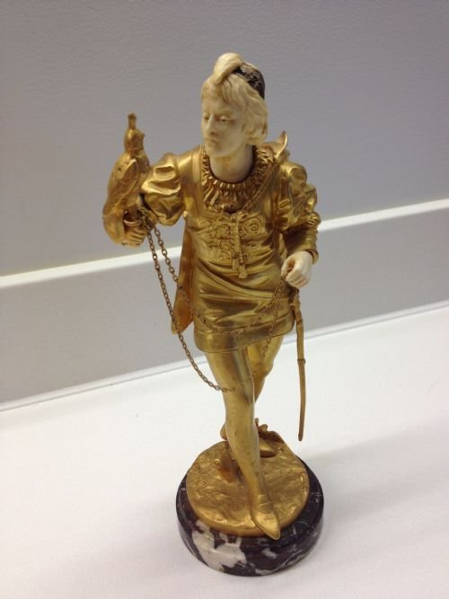 19th Century French Bronze/ivory Falconer (Eutrope Bouret 1833-1906)