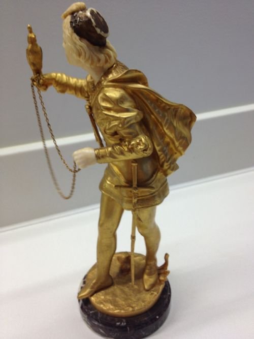 19TH CENTURY FRENCH BRONZE/IVORY FALCONER (EUTROPE BOURET 1833-1906) View II