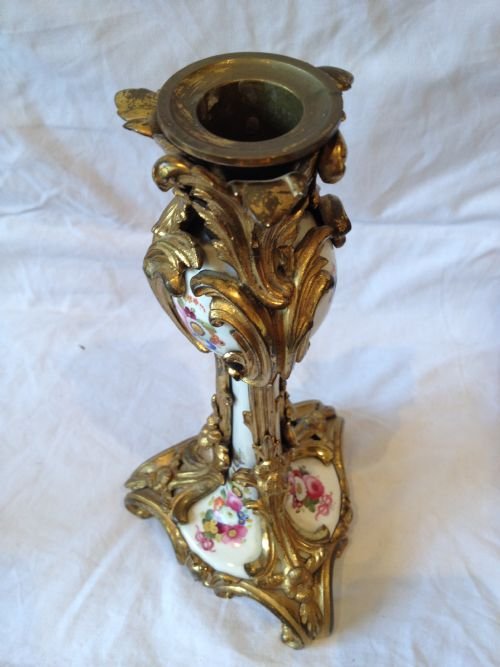 CONTINENTAL 19TH CENTURY ORMOLU MOUNTED PORCELAIN CANDLESTICKS View III