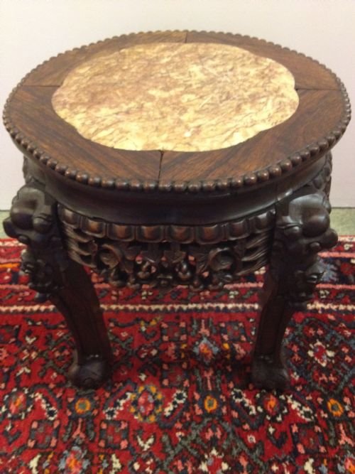 CHINESE CARVED PADOUK STAND View III