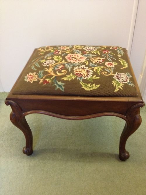 VICTORIAN MAHOGANY CABRIOLE LEG FOOTSTOOL
 View II