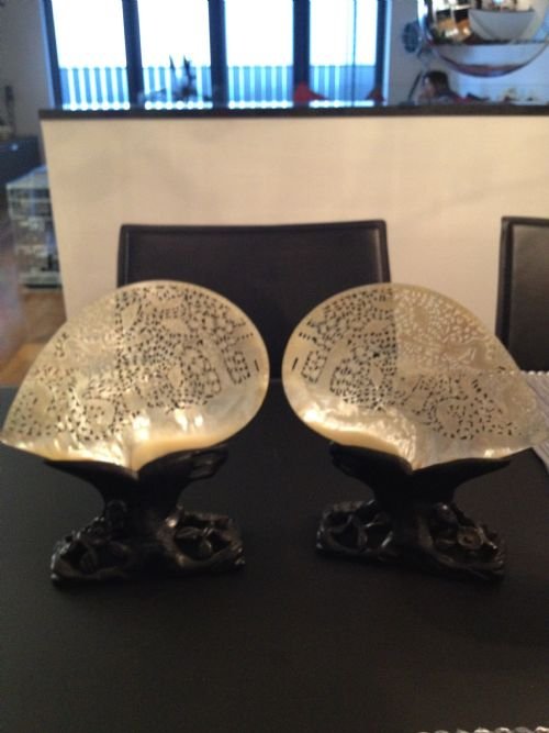 Fabulous Pair of Cantonese/chinese Pierced Abalone Shells
