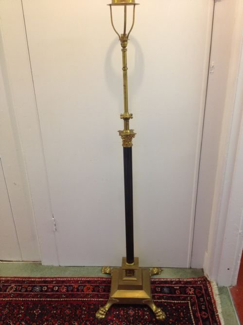 Two Brass Corinthian Column Telescopic Standard Lamps