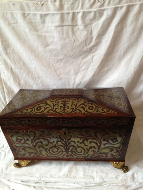 Superb Regency Rosewood Boulle Tea Caddy