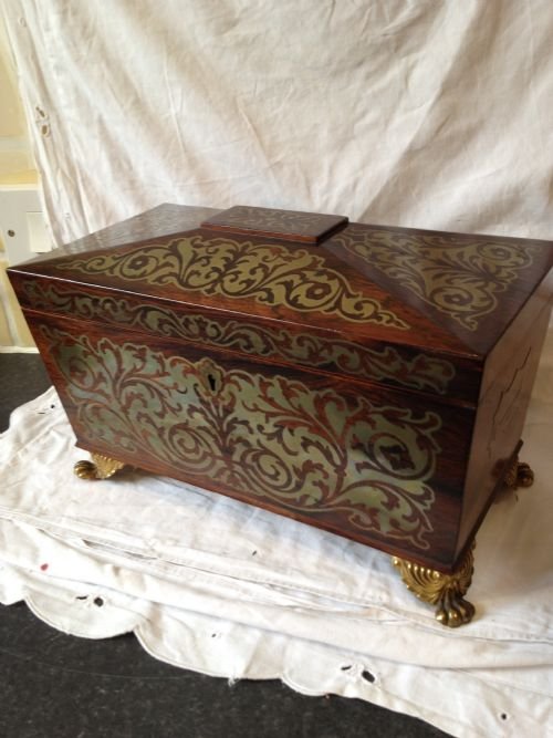 SUPERB REGENCY ROSEWOOD BOULLE TEA CADDY View V