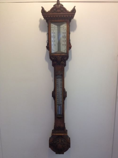 Superb Victorian Oak Cased Stick Barometer