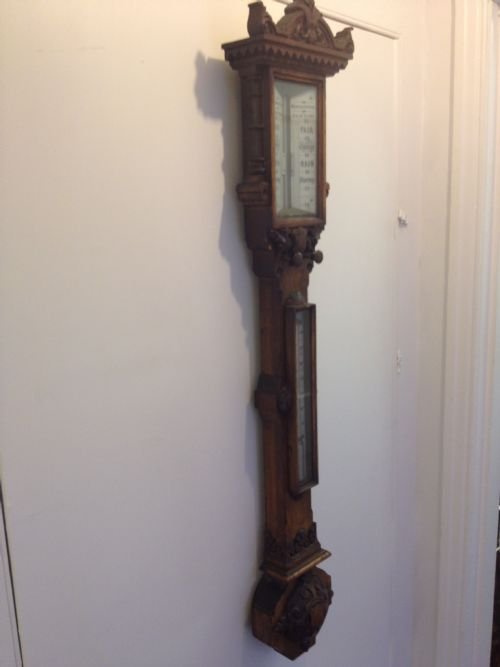 SUPERB VICTORIAN OAK CASED STICK BAROMETER View V