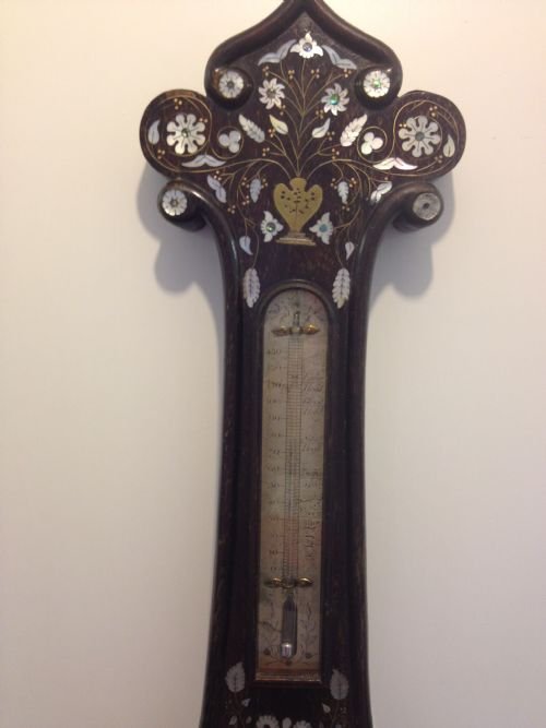 MAGNIFICENT SCOTTISH ROSEWOOD INLAID BANJO BAROMETER  View III