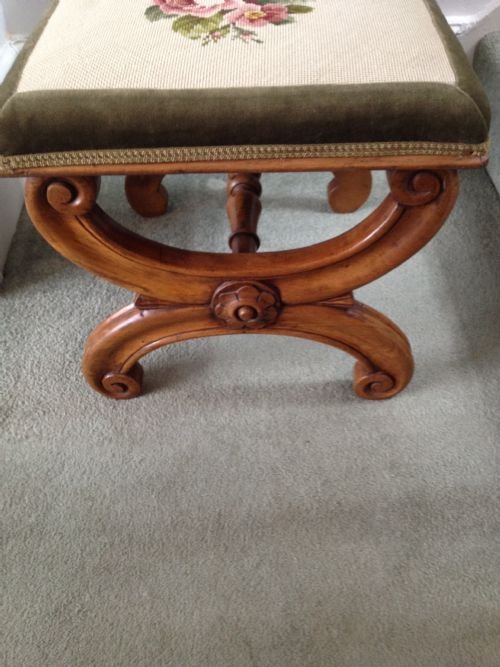 VICTORIAN WALNUT X-FRAMED STOOL View V