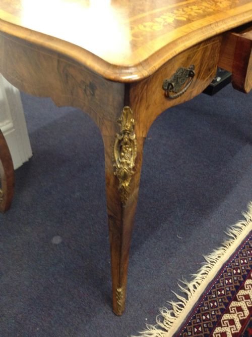 19TH C  WALNUT INLAID BUREAU PLAT / WRITING TABLE View IV