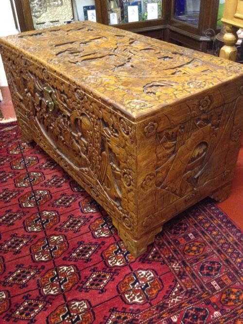 Chinese Carved Camphor Lined Coffer/chest/coffee Table