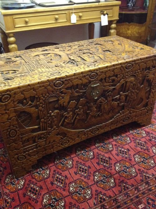 CHINESE CARVED CAMPHOR LINED COFFER/CHEST/COFFEE TABLE View III