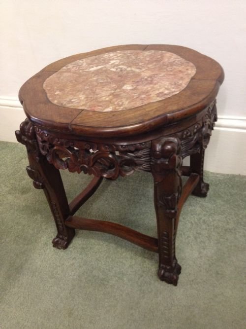 Chinese Hardwood (Padouk) Marble Top Stand