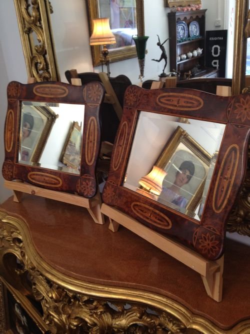 Lovely Pair of Marquetry Inlaid Wall Mirrors