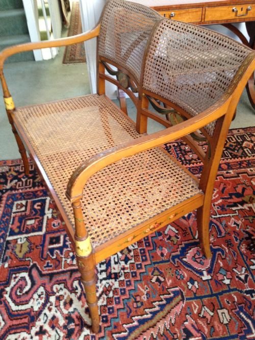 Fabolous Satinwood Painted Bergere Settee