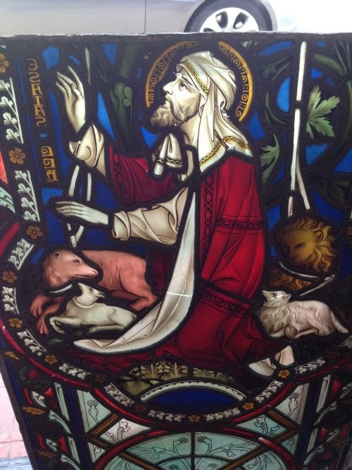 2 Superb Painted Stained Glass Windows