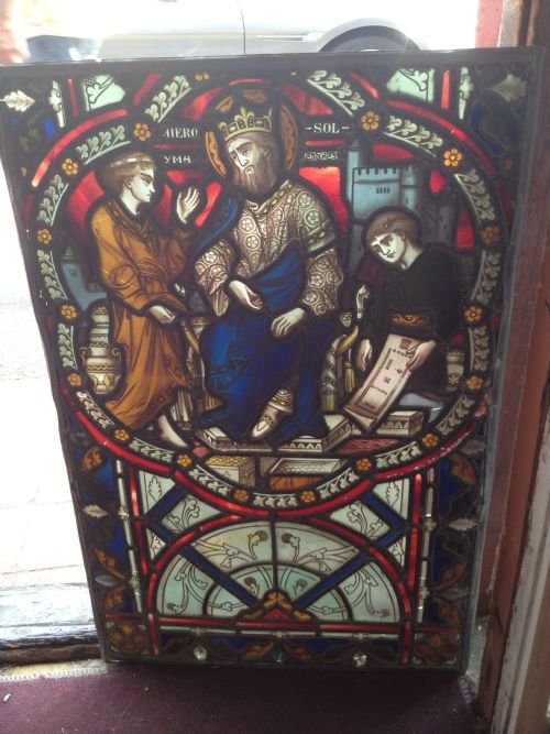 fig 1. 2 SUPERB PAINTED STAINED GLASS WINDOWS