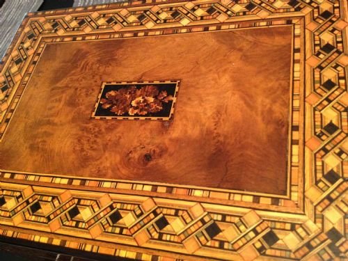 LOVELY QUALITY INLAID WALNUT SEWING BOX View II