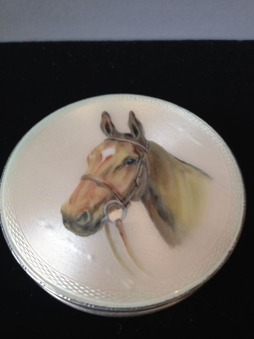 SILVER COMPACT WITH GUILLOCHE ENAMELLED HORSE View II