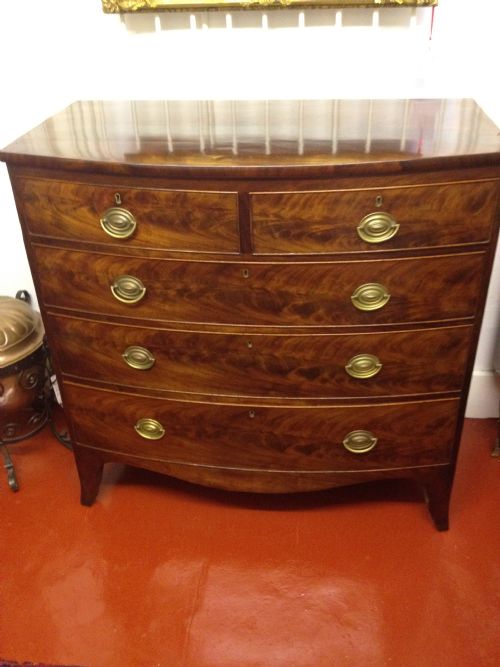 Georgian Flame Mahogany Bowfronted Chest of Drawers