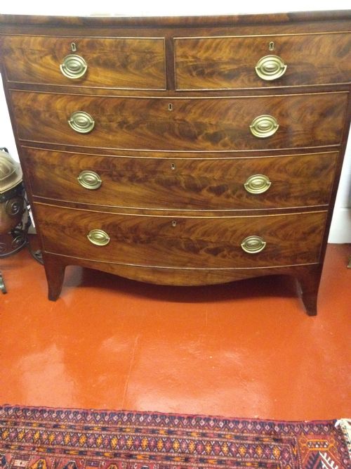 GEORGIAN FLAME MAHOGANY BOWFRONTED CHEST OF DRAWERS View V