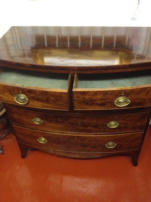 GEORGIAN FLAME MAHOGANY BOWFRONTED CHEST OF DRAWERS View IV