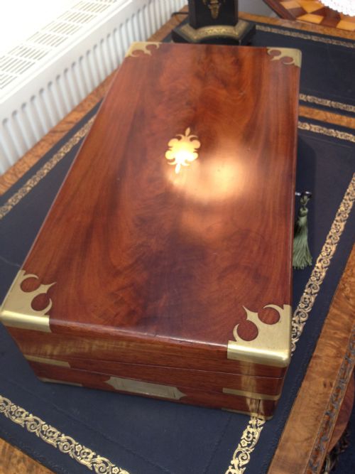 VICTORIAN BRASS BOUND MAHOGANY WRITING SLOPE View II