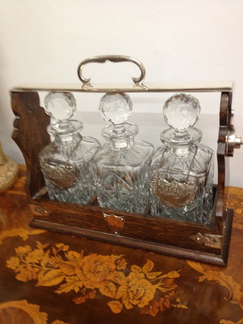 Oak and Silver Plated 3 Bottle Tantalus