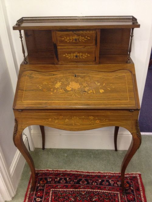 Pretty French Walnut Inlaid Bureau De Dame