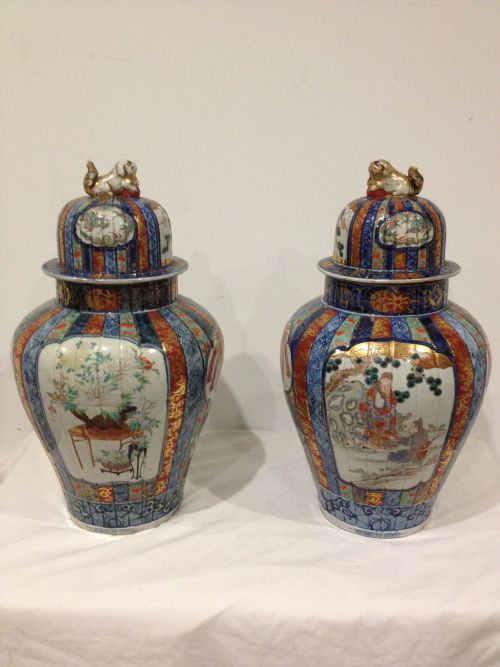 Significant Pair of Good Arita Quality Japanese Imari Vases