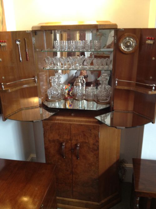 Stylish Art Deco Cocktail Cabinet Plus Glassware