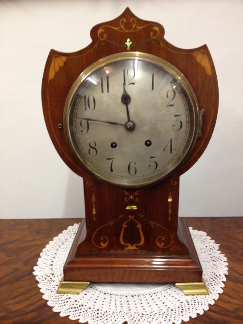 Large Edwardian Mahogany Inlaid Art Nouveau Mantle Clock