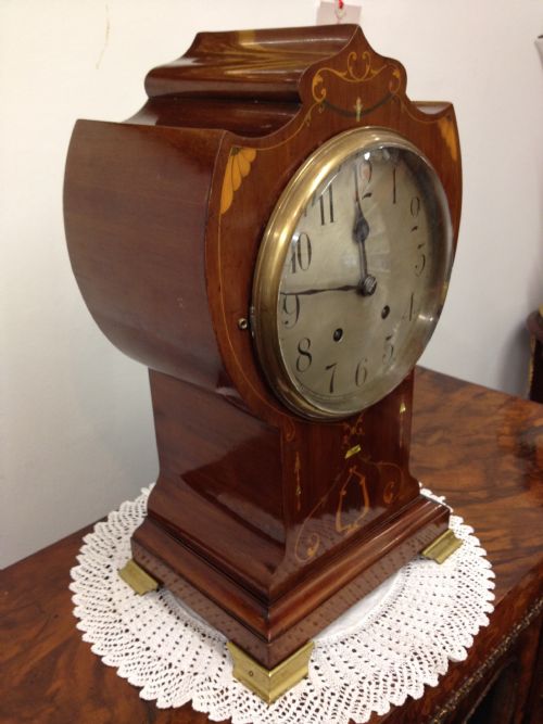 fig 1. LARGE EDWARDIAN MAHOGANY INLAID ART NOUVEAU MANTLE CLOCK