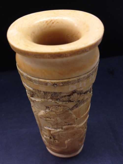JAPANESE IVORY TUSK VASE MEIJI PERIOD 1868-1912 View IV