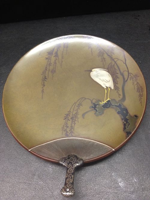 Stunning Japanese Gold and Silver Inlaid Bronze Dish Meiji Period 1868-1912