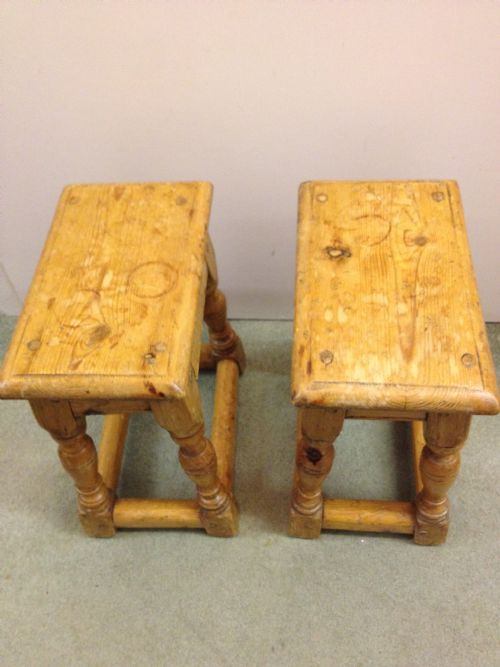 Super Matching Pair of Antique Pine Joint Stools