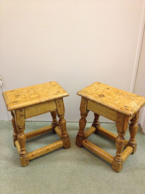 fig 1. SUPER MATCHING PAIR OF ANTIQUE PINE JOINT STOOLS