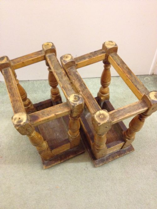 SUPER MATCHING PAIR OF ANTIQUE PINE JOINT STOOLS View V