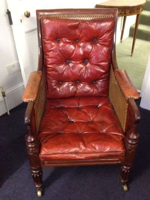 1/2 Price Regency Mahogany Bergere Red Leather Library Armchair