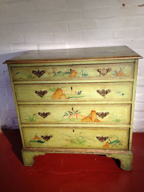 1/2 Price !! 18 Th Century Georgian Chinoiserie Style Green Painted Chest