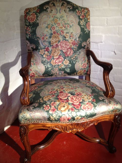 1/2 Price!! Very Grand Louis XV Style French Walnut Fauteuil.