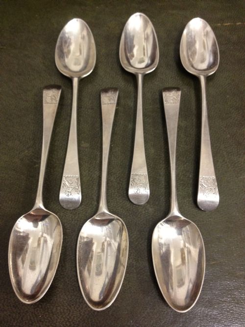 Set of 6 18th Century Silver Teaspoons Thomas Wallis 1765