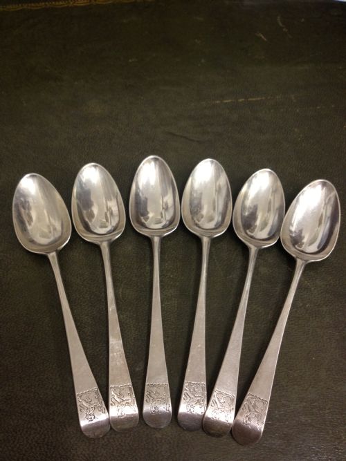 fig 1. SET OF 6 18TH CENTURY SILVER TEASPOONS THOMAS WALLIS 1765