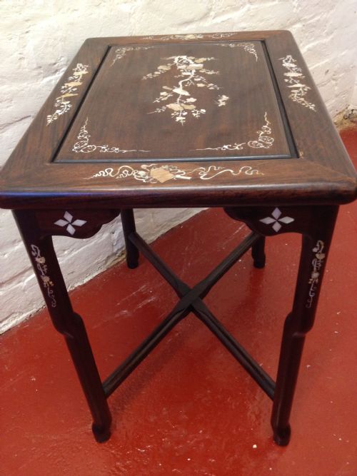 CHINESE MOTHER OF PEARL INLAID HARDWOOD TABLE View IV