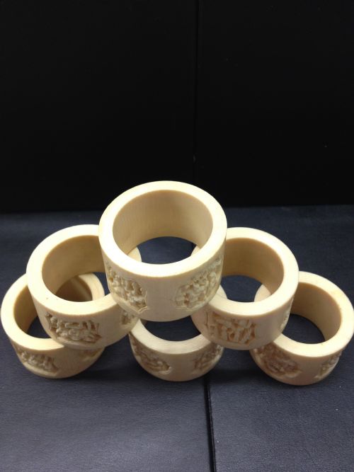 SET OF SIX QUALITY CHINESE CANTONESE IVORY NAPKIN RINGS View II