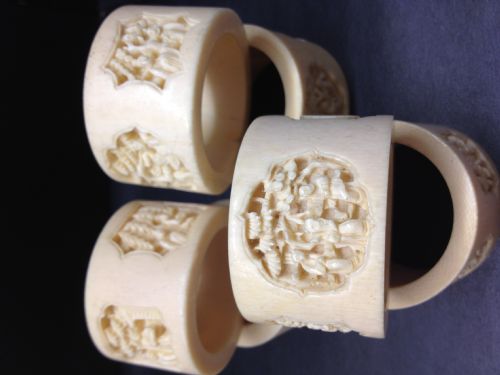 SET OF SIX QUALITY CHINESE CANTONESE IVORY NAPKIN RINGS View IV