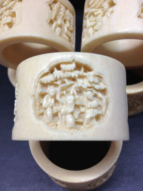 SET OF SIX QUALITY CHINESE CANTONESE IVORY NAPKIN RINGS View V